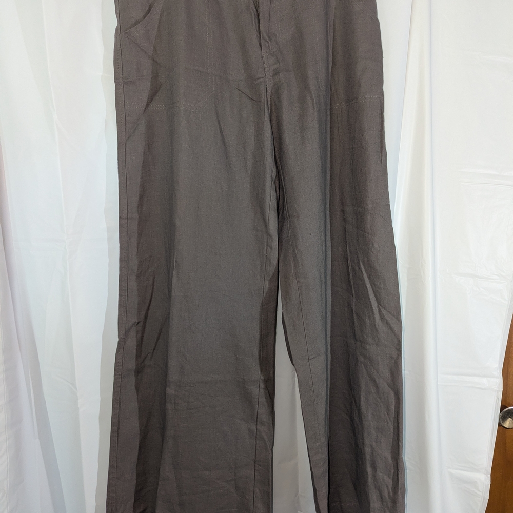 Just Living Women Wide Leg Linen Blend Chino Pants Size Large mocha Brown